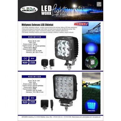 LED darbo žibintas 16W (mėlyno siauro spindulio) 4