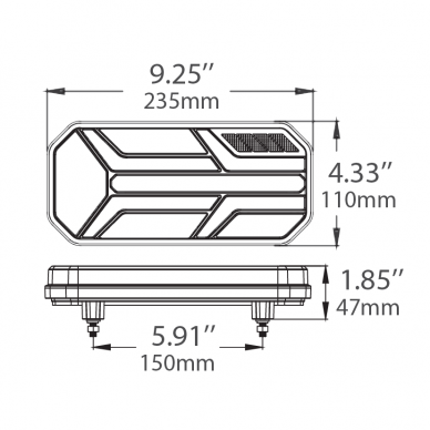 LED tail light 12-24V; 235x110mm, tail, direction indicator (right), brake, reverse, number plate, fog lamp and reflector 7