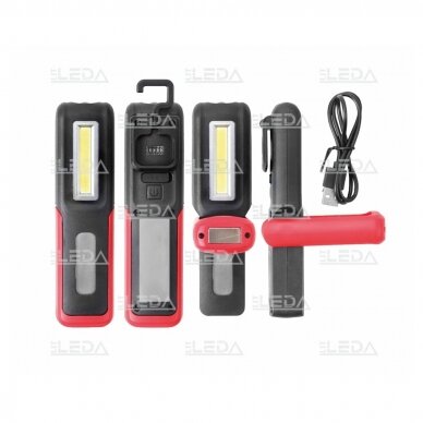 LED įkraunamas žibintuvėlis 3W + 3W COB LED 4