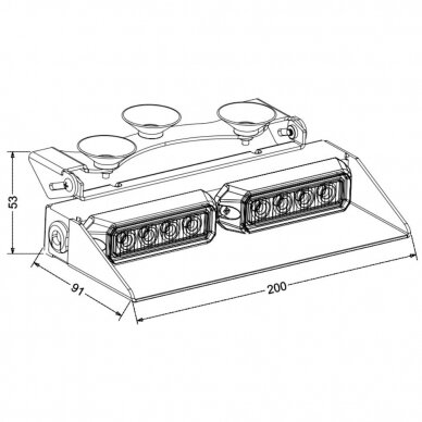 LED švyturėlis geltonas; 12/24V; 3 siurbtukų tvirtinimas ant stiklo; ECE R10 5