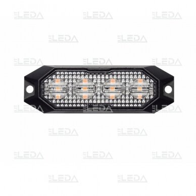 LED warning light amber, 4 LED flash, (15 functions), fixed screws, glued; with synchronization, 9W, 12/24V 1