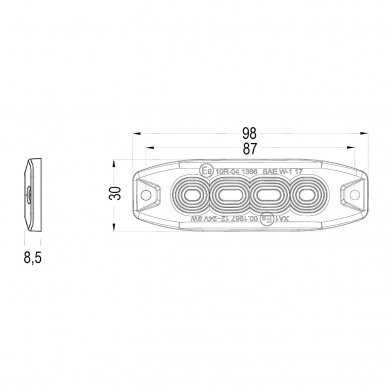 LED warning light amber, 4 LED flash, (19 functions), fixed screws, glued; 9W, 12/24V 3