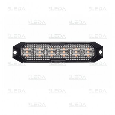 LED švyturėlis geltonas, 6 LED blykstė, (15 funkcijų), tvirtinamas varžtais, klijuojamas; su sinchronizacija, 12W, 12/24V