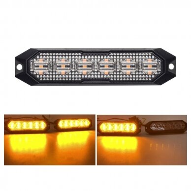 LED švyturėlis geltonas, 6 LED blykstė, (15 funkcijų), tvirtinamas varžtais, klijuojamas; su sinchronizacija, 12W, 12/24V 1