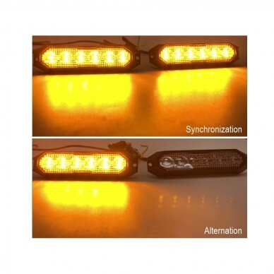 LED švyturėlis geltonas, 6 LED blykstė, (15 funkcijų), tvirtinamas varžtais, klijuojamas; su sinchronizacija, 12W, 12/24V 2