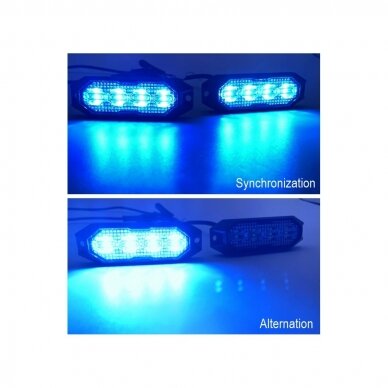 LED warning light blue, 4 LED flash, (15 functions), fixed screws, glued; with synchronization, 9W, 12/24V 3