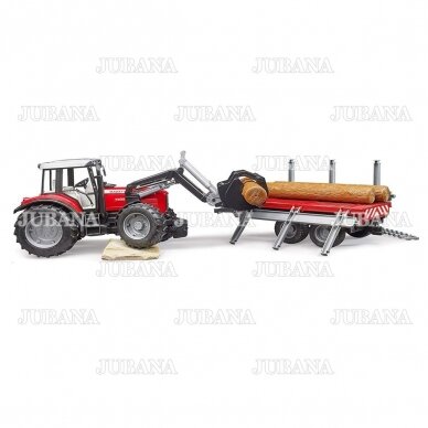 Bruder toy Massey Ferguson + Frontloader and timber trailer 2