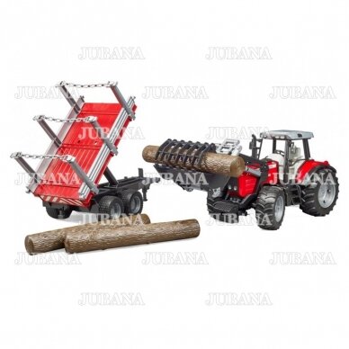 Bruder toy Massey Ferguson + Frontloader and timber trailer 4