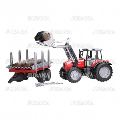 Bruder toy Massey Ferguson + Frontloader and timber trailer 1